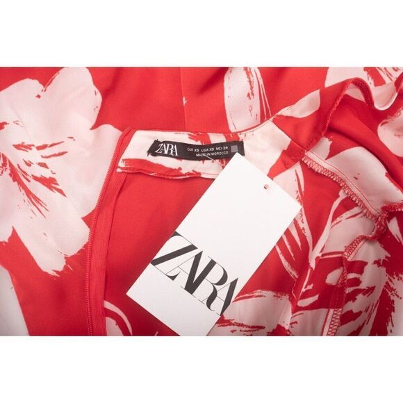Zara Womans Midi Dress Size XS Satin Red White Floral Long Sleeve 2581/117 NWT - Picture 6 of 6